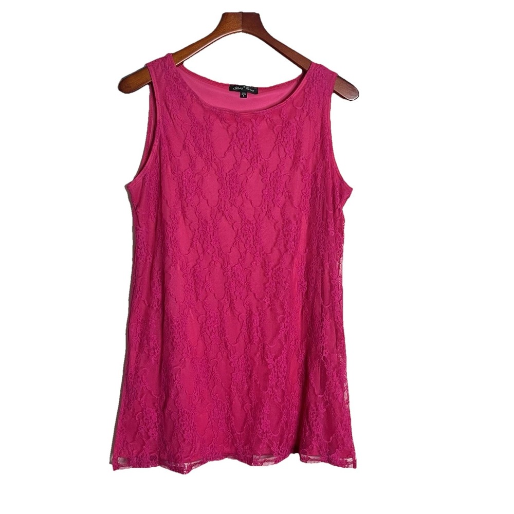 Slinky Brand Hot Pink Floral Lace Sleeveless A-Line Tank Top Womens‎ L Coquette